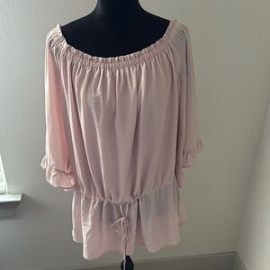Beige by ECI blush waist tie off the shoulder elastic neckline top blouse Sz XL